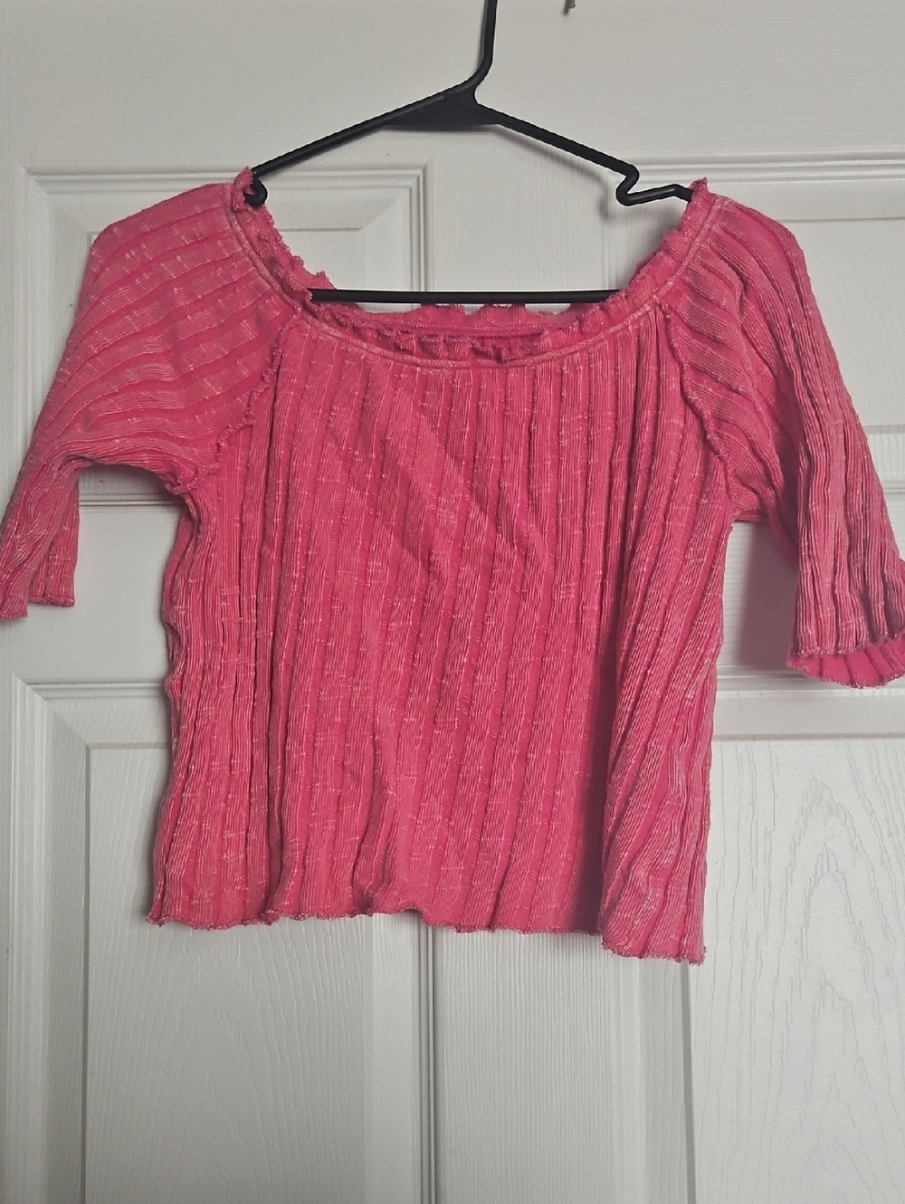 We The Free Ribbed Off-Shoulder Pink Top